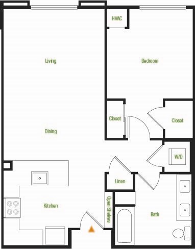 Floor plan for 1 bed, 1 bath, 780 sqft